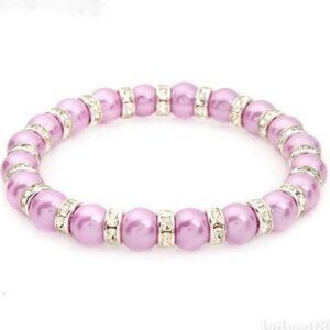 Pink Pearl and Crystal Stretch Bracelet
